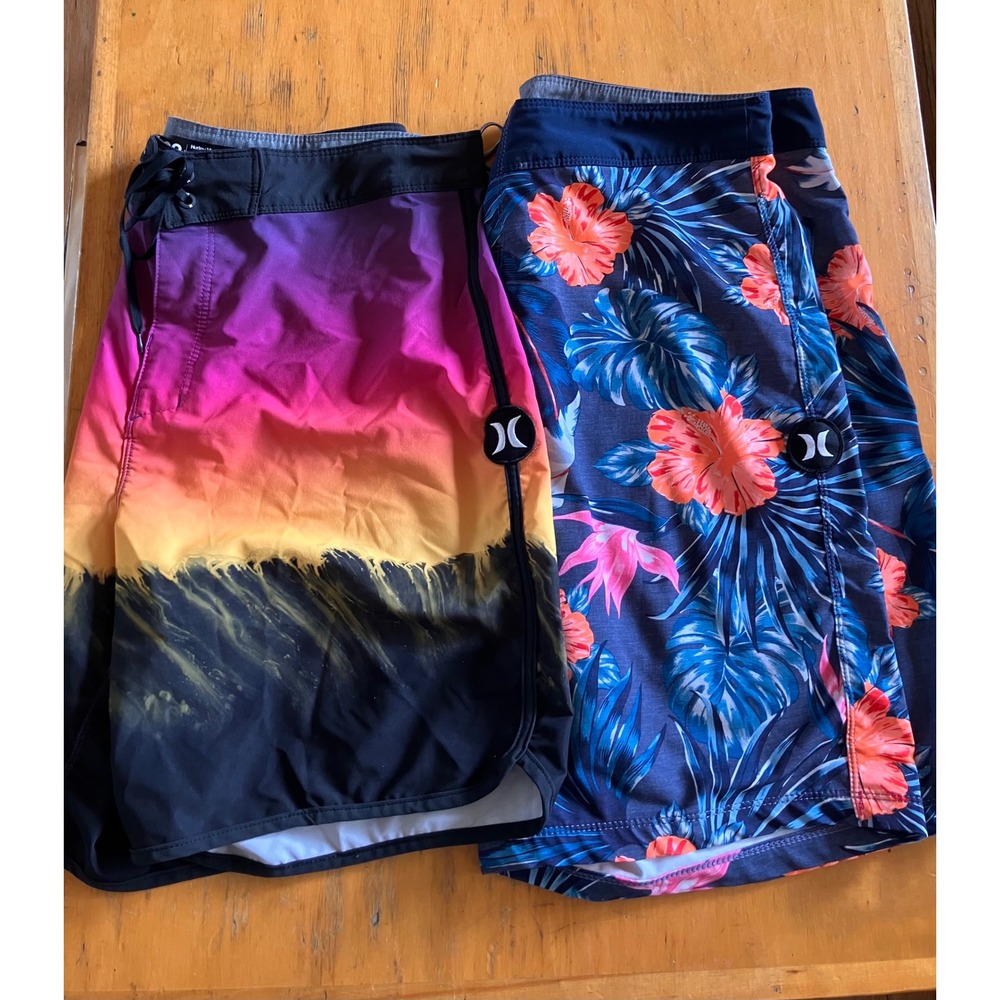 Two Pair Hurley Phantom Board Shorts Mens 32 Multicolor Sunset Ombre Swim Trunks